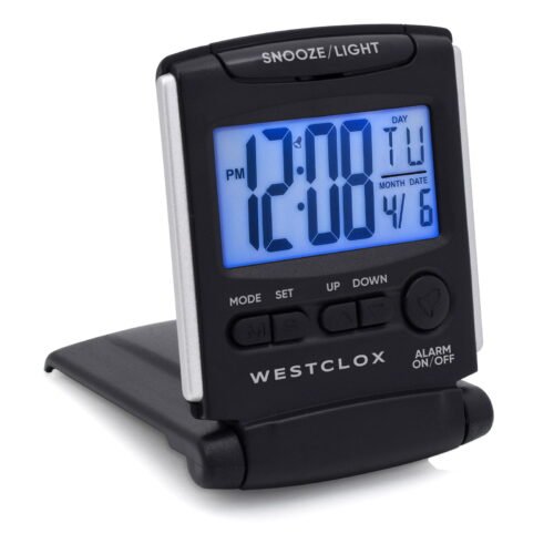 LCD TRAVEL ALARM CLOCK W/HTIN DISPLAY BLACK.