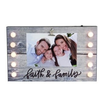 LED 4 in. x 6 in. Matte Gray Lighted Faith and Family...