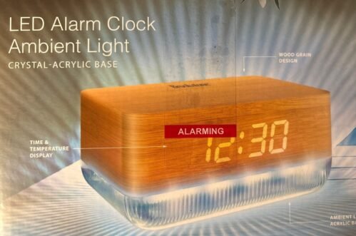 LED alarm clock ambient light crystal acrylic base Brookstone