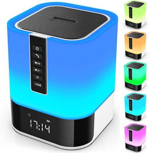 LED Alarm Clock Bluetooth Speaker Bedside Lamp for Bedroom Table Decor