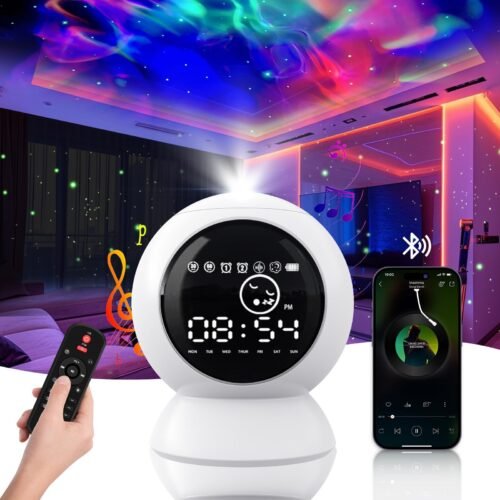 LED Alarm Clock Star Projector,Starry Moon Lamp with BT Speaker, White Noise,...