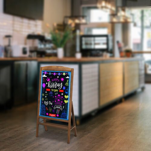 LED Chalkboard Sidewalk Menu Sign w/ Wooden Stand with 8*Highlighters US Plug