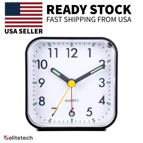 LED Desk Alarm Clock Nightlight Snooze Quiet Non Ticking Battery Powered Bedroom