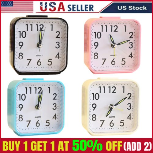 LED Desk Alarm Clock Nightlight Snooze Quiet Non Ticking Battery Powered Bedroom