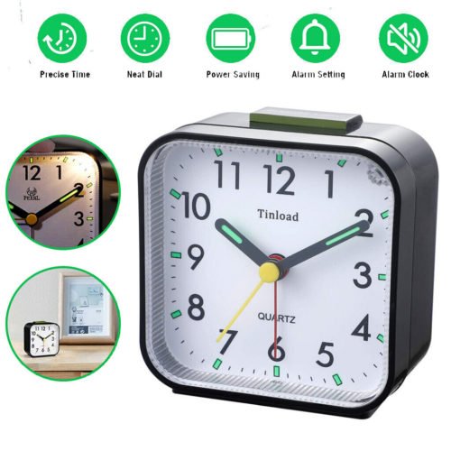 LED Desk Alarm Clock Nightlight Snooze Quiet Non Ticking Battery Powered Bedroom