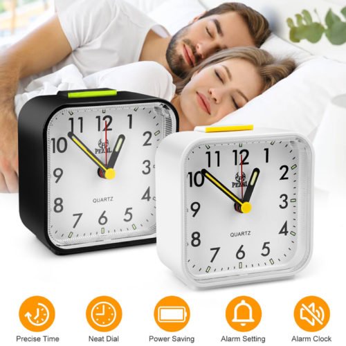 LED Desk Alarm Clock Nightlight Snooze Quiet No Ticking Battery Powered Bedroom