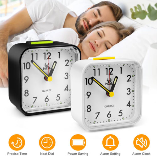 LED Desk Alarm Clock Nightlight Snooze Quiet No Ticking Battery Powered Bedroom