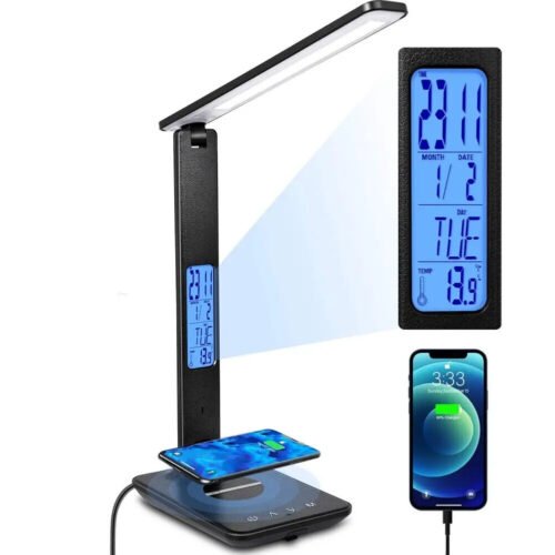 LED Desk Lamp With Calendar Temperature Alarm Clock Eye Protect Light Table Lamp