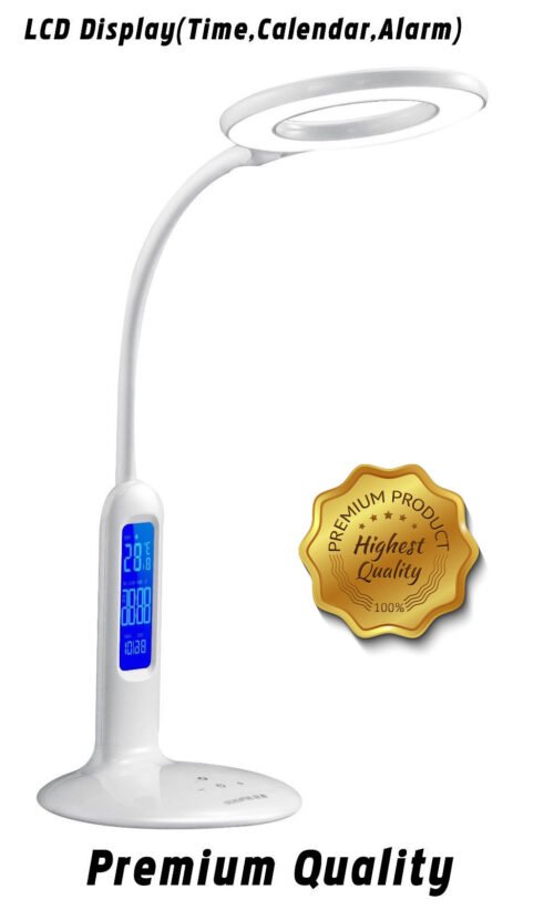 LED Desk Lamp With Display (Temp, Time, Calendar) For Home/Office, White