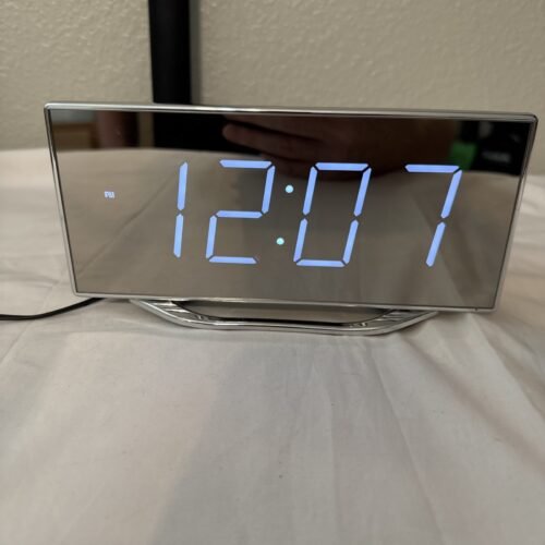 LED Digital Alarm Clock Bedside Desk Large Mirror Display With Dimmer Function