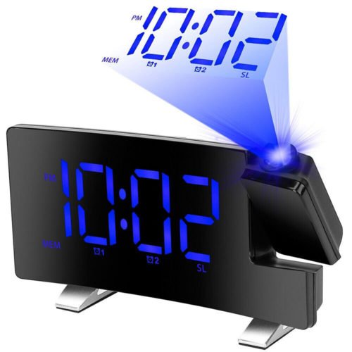 LED Digital Alarm Clock FM Radio Snooze Time Projection Dimmer USB Desktop Clock