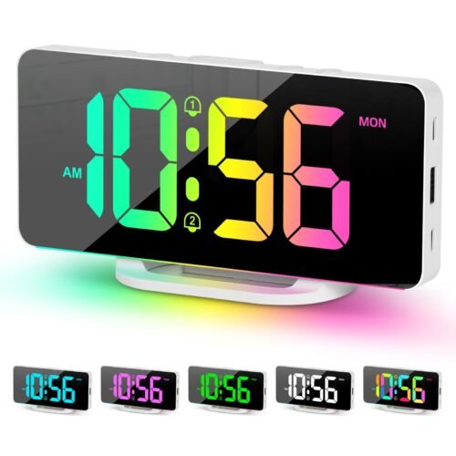 LED Digital Alarm Clock for Bedrooms with 10 Color Changing Night Light USB