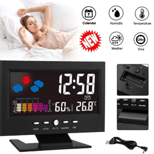 LED Digital Alarm Clock Snooze Calendar Thermometer Hygrometer Weather Display