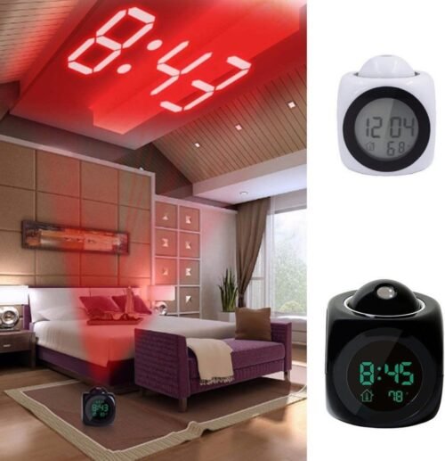 LED Digital Alarm Clock Voice Talking LCD Projection Wall/Ceiling Temperature