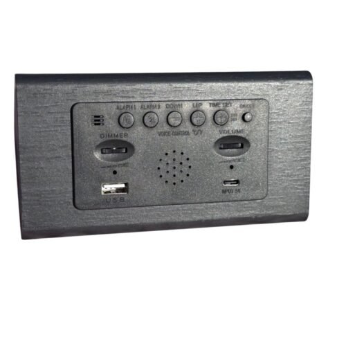 LED Digital Alarm Clock Wood Grain Temperature Display Black USB Charger
