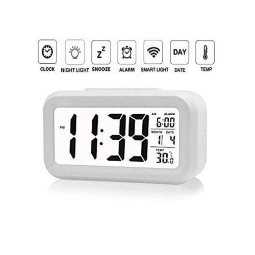 LED Digital Alarm Table Clock White Backlight Snooze Data Time Calendar Desktop