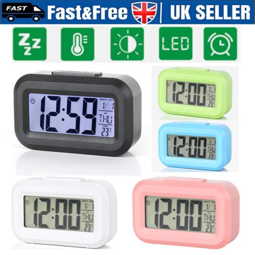 LED Digital Bedside Snooze Alarm Clock 12/24 Time Mode Calendar Temperature