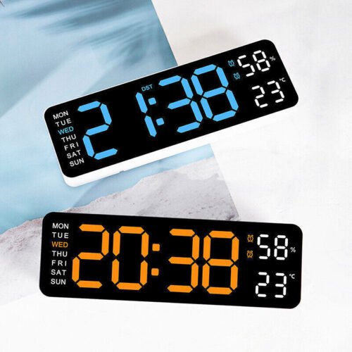 LED Digital Large Display Wall Desk Alarm Clock With Calendar Temperature Date