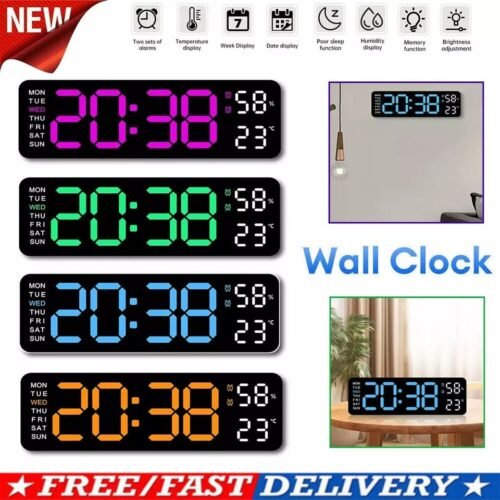 LED Digital Large Display Wall Desk Alarm Clock With Calendar Temperature Date