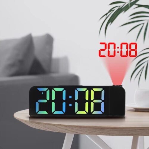 LED Digital Projection Alarm Clock Temperature Date Snooze Ceiling Projector USB
