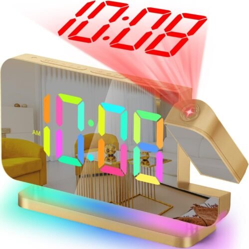 LED Digital Projection Alarm Clock with 180° Rotatable Projector,Dual Alarms,USB
