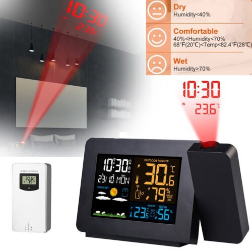 LED Digital Projection Dual Alarm Clock Snooze Radio Monitor weather forecast US
