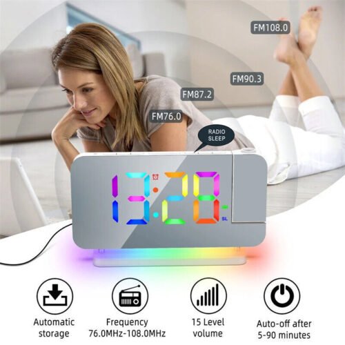 LED Digital Projector Rotatable Projection Snooze Dual Alarm Clock FM Radio Gift
