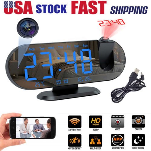 LED Digital Projector Rotatable Projection Snooze Dual Alarm Clock WiFi Camera