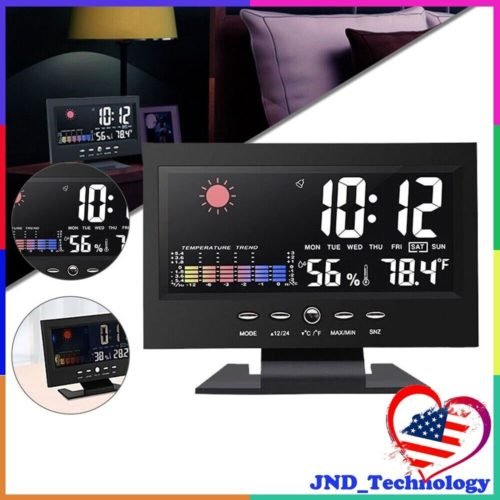 LED Digital Smart Alarm Clock Humidity Weather Temperature Time LCD Display