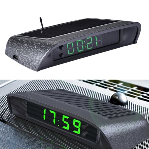 LED Digital Solar Powered Car Clock Thermometer Time Display With Night Light