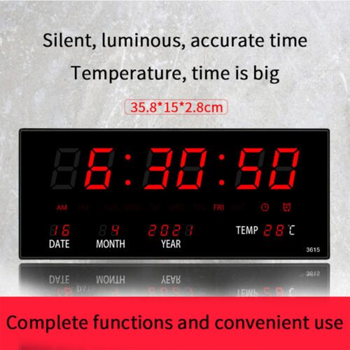LED Digital Wall Clock Large Screen Display Clock w/Temperature Calendar Date