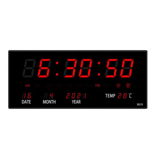 Led Digital Wall Clock Large Screen Time Temperature Calendar Display Clock