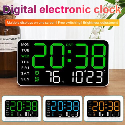 LED Digital Wall Clock Temperature Date Week Display Desk Dual Alarm Clock Gift