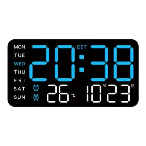 LED Digital Wall Clock Temperature Date Week Display Desk Dual Alarm Clock Gift