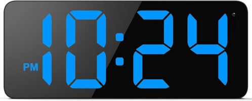 LED Digital Wall Clock with Large Display, Big Digits, Auto-Dimming, 12/24Hr For