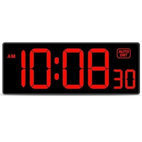 LED Digital Wall Clock with Seconds, Clock Plug Auto DST Dimmer Large Display...