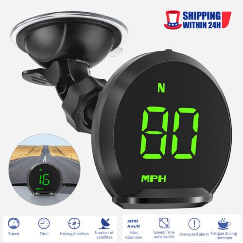 LED Display GPS HUD Car Digital Speedometer MPH Time Fatigue Driving Alarm US