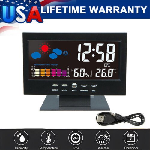 LED Extra Large Desk Clock with Calendar For Heavy Sleepers Bedroom Office
