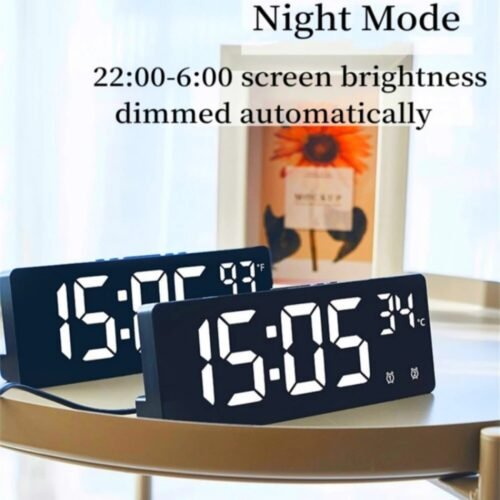 LED Large Digital Alarm Clock Temperature Voice Control Dual Alarm Snooze 12/24H
