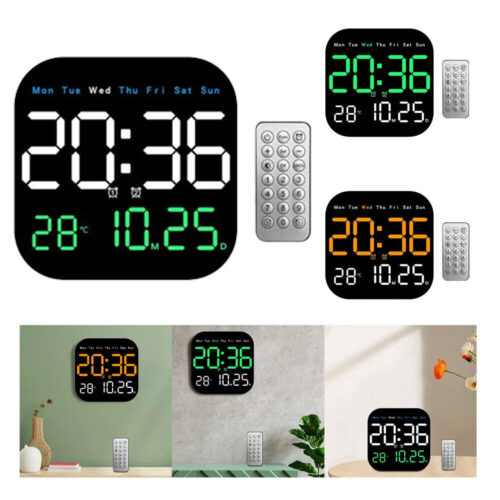 LED Large Digital Wall Clock Alarm Remote Control Temperature Date Week Display