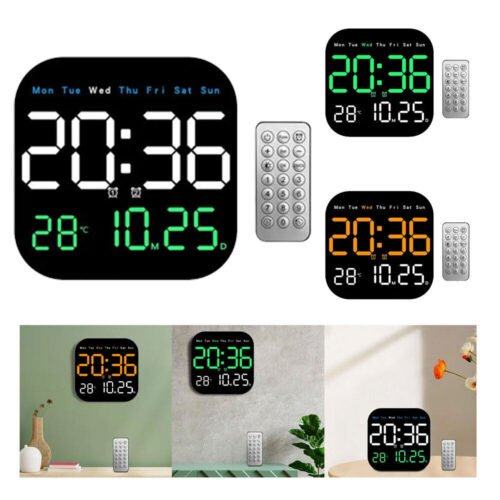 LED Large Digital Wall Clock Alarm Remote Control Temperature Date Week Display