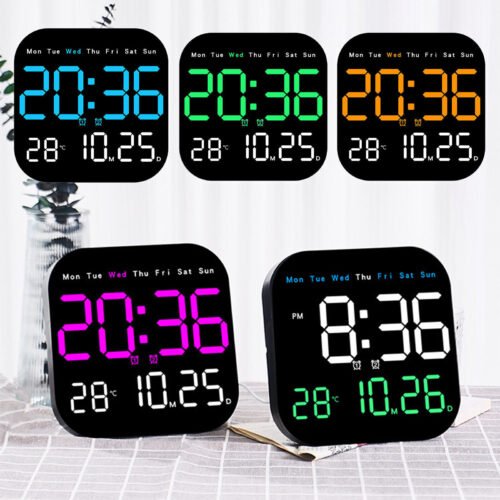 LED Large Digital Wall Clock Remote Control Temperature Date Week Display Adjust