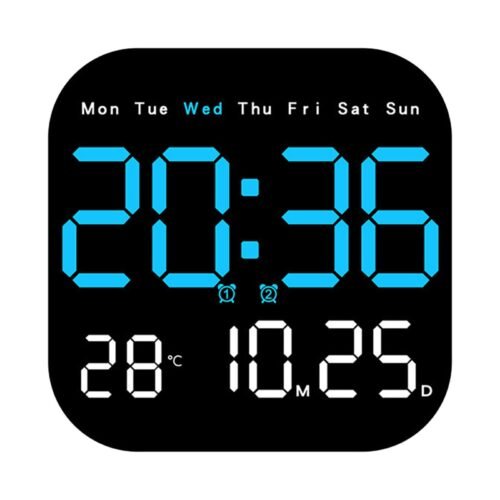 LED Large Digital Wall Clock Remote Control Temperature Date Week Display Adjust
