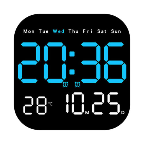 LED Large Digital Wall Clock Remote Control Temperature Date Week Display Adjust