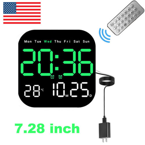 LED Large Digital Wall Clock Remote Control Temperature Date Week Display USB