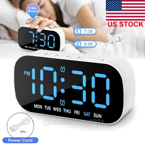 LED Large Display Electric Digital Alarm Clock with Battery Backup and Snooze US