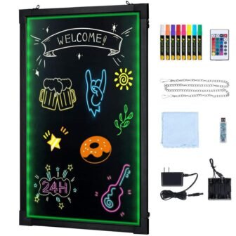 LED Message Writing Board, 16 in. x12 in. Illuminated Erasable Lighted Chalkboard,...