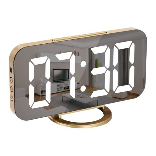 LED Mirror Alarm Clock Digital Snooze LCD Display Dual USB Charger Port Clocks