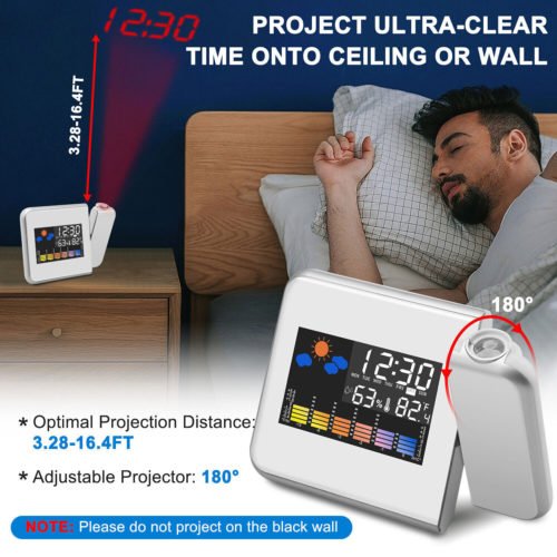 LED Projection Alarm Clock Digital LCD Display Time & Temperature Weather Snooze