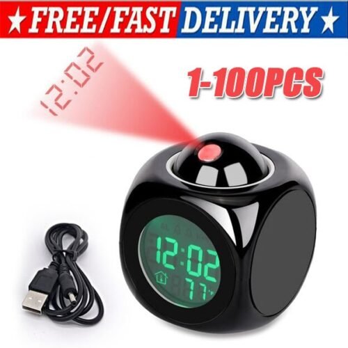 LED Projection Alarm Clock Digital LCD Display Voice Talking Weather Snooze USB
